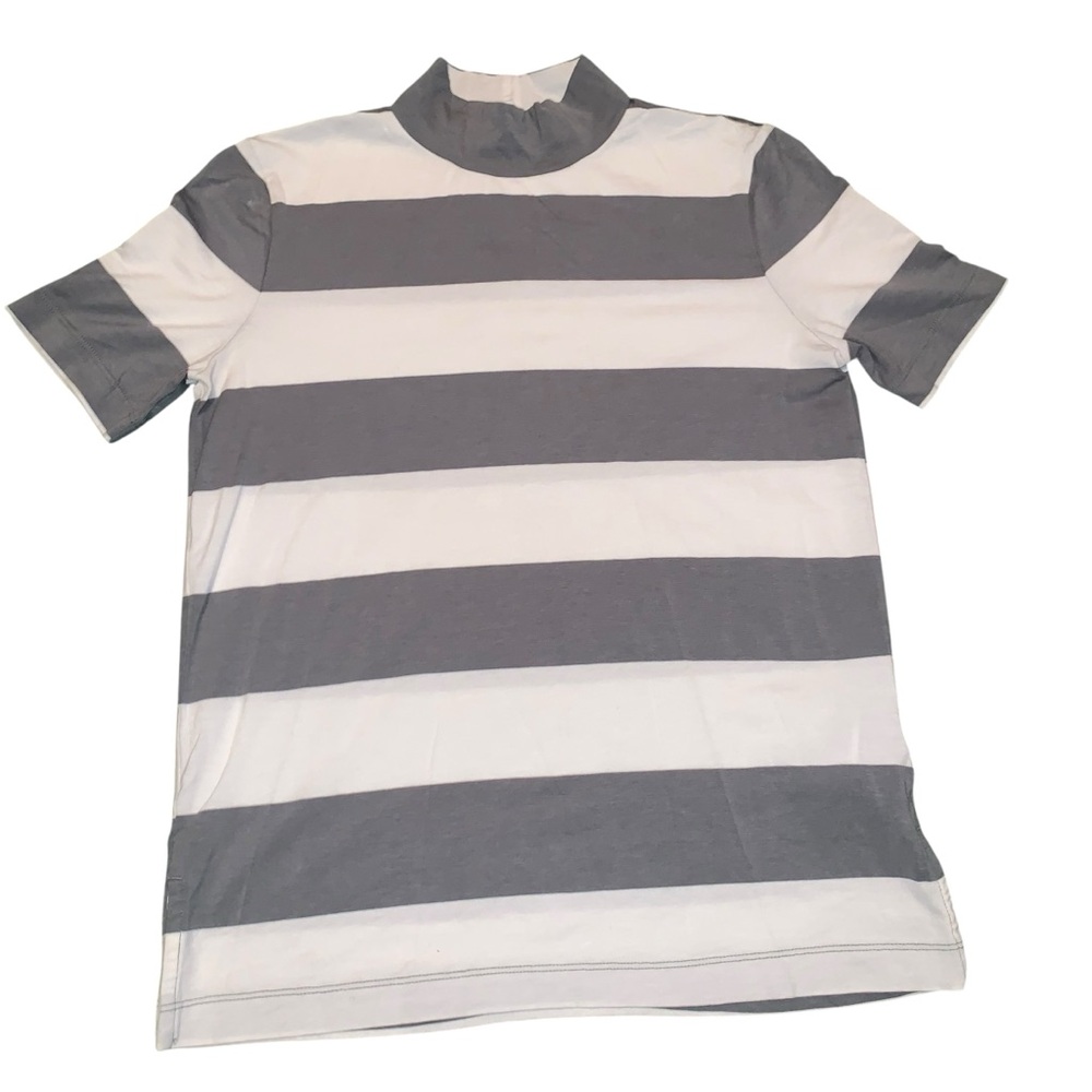 GAP Men's Gray and White Striped Tee